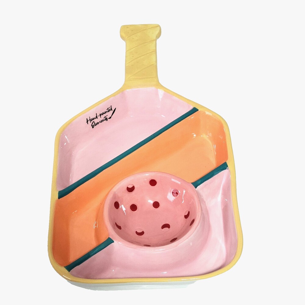 Godinger Serving Dish & Dip Bowl NEW Pickleball Paddle Hand-Painted Pink